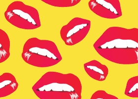 Achtergronden Lippen Cadeaupapier Van Rode Lippen Op Een Gele Achtergrond