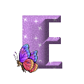 Alfabetten Paars met vlinder Letter E
