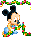 Disney plaatjes Baby disney kerst Baby Mickey Mouse Speelt Met Kerstverlichting