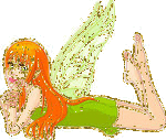liggend elfje met oranje haar en groen jurkje glitter