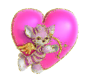 roze hart met cupido poes achtig beestje glitter