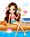 Dieren Apen Icon plaatjes Kawaii Meisje Zon Cocktail Water Zwembad