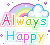 Teksten Mini plaatjes Mini Plaatje Regenboog Wolken Tekst: Always Happy