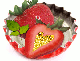 aardbeien op een klein rood schaaltje glitterend