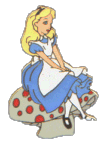 alice in wonderland zit op een witte paddenstoel met rode stippen