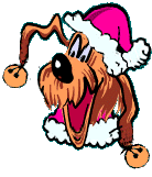 Plaatjes Kerst dieren Hond Knipoog Kerstmuts