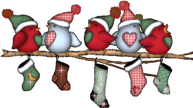 vogeltjes kerstmutsjes kerstsokken aan tak
