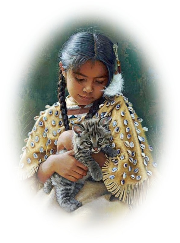indianenmeisje met kat