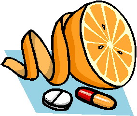 Plaatjes Oranje Vitaminetabletten En Een Halve Sinaasappel