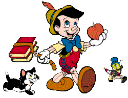 Pinokkio Plaatjes Pinokkio Met Een Appel En Een Boek En Japie Krekel En De Poes Figaro