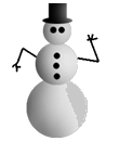 Zwaaien Plaatjes Sneeuwpop Met Hoge Zwarte Hoed Zwaait Gedag