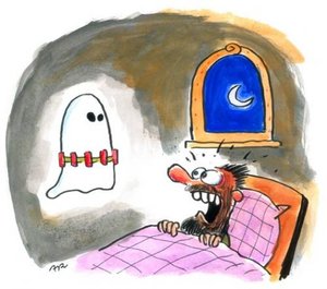 Cliparts Activiteiten Nachtmerrie Nachtmerrie Man Krijgt Spook Aan Bed