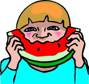 Cliparts Eten en drinken Meloen Man Eet Stuk Meloen