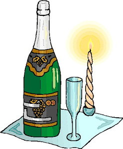 Cliparts Eten en drinken Wijn Fles Champagne Met Champagne Glas En Brandende Kaars