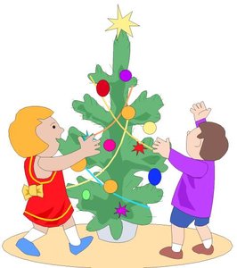 Cliparts Kerstmis Kerst bomen Blije Kinderen Bij Kerstboom