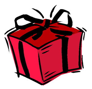 Cliparts Kerstmis Kerst cadeaus Een Cadeau Die Met Rood Inpak Papier Is Ingepakt En Met Een Zwart Lint Eroverheen