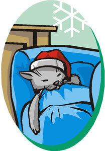 Cliparts Kerstmis Kerst dieren Kat In Bed Met Sneeuw