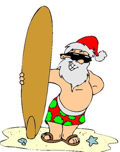 Cliparts Kerstmis Kerst sport Kerstman Strand Surfbord