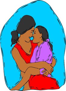 Cliparts Speciale dagen Moederdag Indiaanse Moeder Met Haar Dochter Op Der Schoot Moederdag