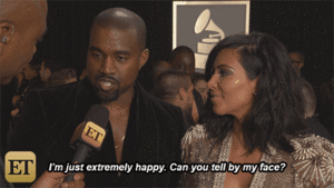 Kanye West GIF. Artiesten Gifs Kanye west Gelukkig Kim kardashian Grammys 2015 