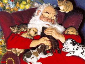 Kerstmannen Plaatjes Kerstman Honden En Katten Slapen