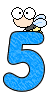 Alfabetten Blauw met bijtje Cijfer Getal 5