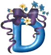 Alfabetten Blauw met bloem Letter D