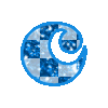 Alfabetten Geblokt 2 Glinsterend Blauw Rondje Met Vierkantjes En Een Maan Letter C