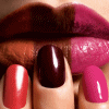 Avatars Monden lippen Rode Lippen Drie Vingers Met Nagels Rode Paarse Roze Nagellak