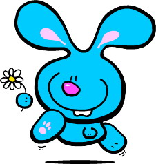 Cliparts Cartoons Bubblegum kids Blauw Konijn Met Bloem In Hand
