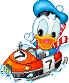 Disney plaatjes Baby disney kerst Baby Donald Duck In Auto Door Sneeuw