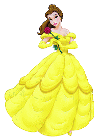 Belle en het beest Disney plaatjes Belle In Gele Jurk Heeft Roos Vast