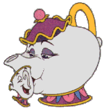 Belle en het beest Disney plaatjes Mevrouw Tuit En Haar Zoontje Barstje