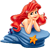 De kleine zeemeermin Disney plaatjes Ariel Die Glittert En Dromerig Voor Zich Uitstaart Op Een Steen