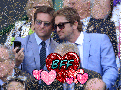 Selfie bff Gifs Filmsterren Bradley cooper gerard butler harten Bromance glimmend sparkly sparkles 
