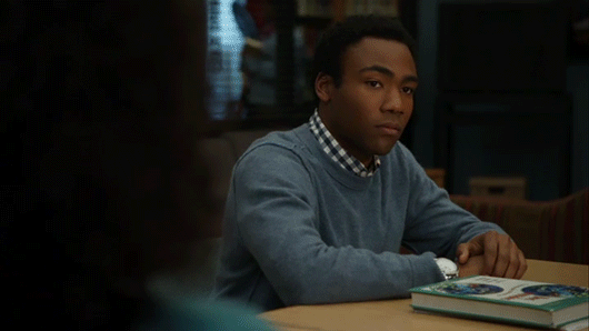 Donald Glover GIF. Gifs Filmsterren Donald glover Geschokt Plotselinge besef Community Troje 