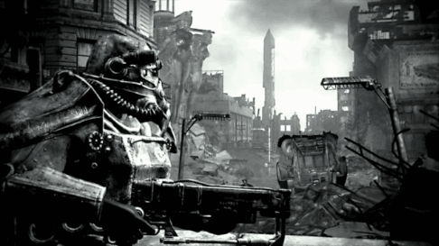 Bioscoop Games Fallout 3 Gifs Fallout gaming Bethesda stad zwart en wit video games cavaleris 