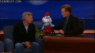 Harrison Ford GIF. Smurfen Beroemdheden Tv Gifs Filmsterren Harrison ford Han solo Onthoofding 