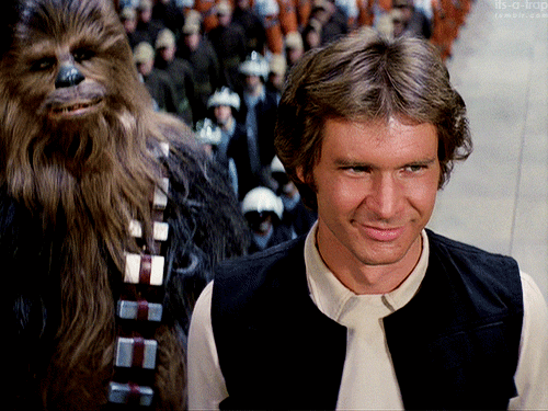 Harrison Ford GIF. Star wars Gifs Filmsterren Harrison ford Glimlachen Beroemdheid Aantrekkelijk Han solo 