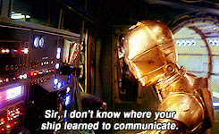 Harrison Ford GIF. Star wars Gifs Filmsterren Harrison ford The empire strikes back C3p0 