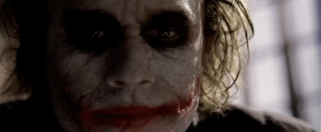 Heath Ledger GIF. Batman Gifs Filmsterren Heath ledger Glimlach De joker 