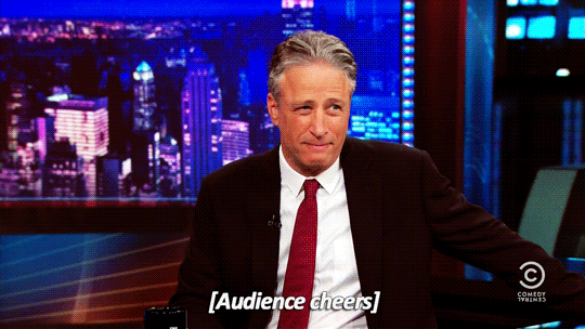 Jon Stewart GIF. Gifs Filmsterren Jon stewart Reactie Gangster Daily show 