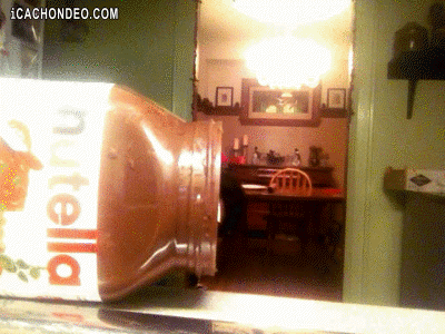 Grappig Eten en drinken Mini Tv Gifs Nutella animaties man hilarisch surrealistische schudden het hoofd 