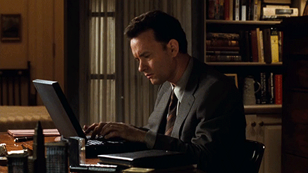 Tom Hanks GIF. Computer Laptop Aol Gifs Filmsterren Tom hanks 90s Typen Youve got mail 