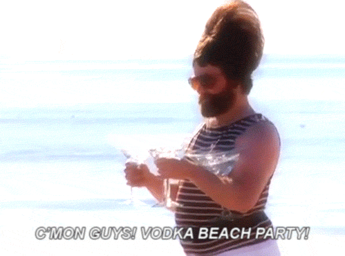 Zach Galifianakis GIF. Strand Drinken Zon Alcohol Dronken Gifs Filmsterren Zach galifianakis Partij Wodka 