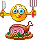Eten en drinken Mini plaatjes Smiley Die Zich Gaat Klaarmaken Om Te Eten