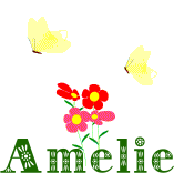 Naamanimaties Amelie Amelie Groene Letters Met Rode Bloemen En Gele Vlinders
