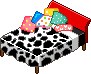 Plaatjes Kawaii meubels Rood Bed Met Koeienvlekken Deken Erop