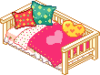 Plaatjes Kawaii meubels Houten Bedbank Met Roze Deken Met Hartje