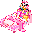 Plaatjes Kawaii meubels Roze Minnie Mouse Bed Met Vrolijke Kussens